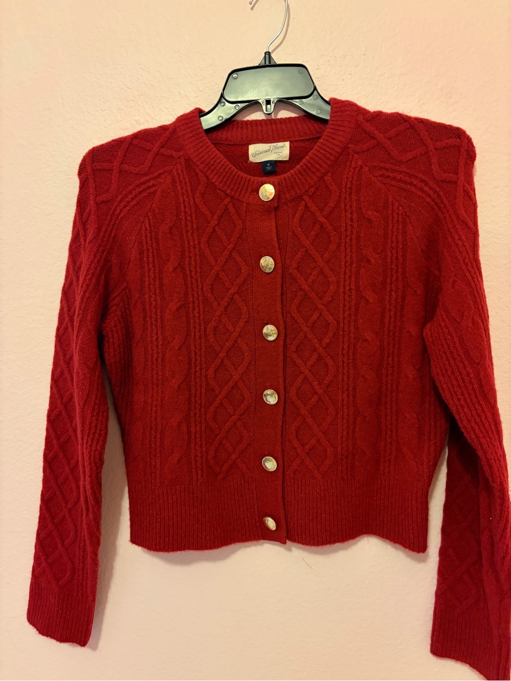 Universal Thread Red Cable Knit Button-Front Cardigan